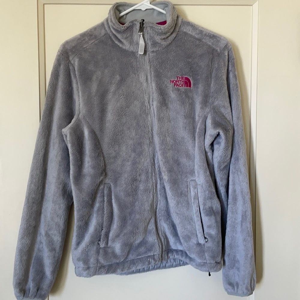 Light grey North Face fuzzy jacket size small